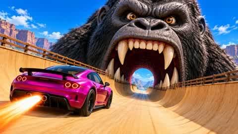 GORILLA CAR DRIVE CITY RAMP JUMP HORROR