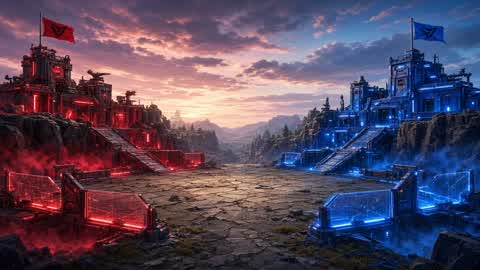 Red against blue