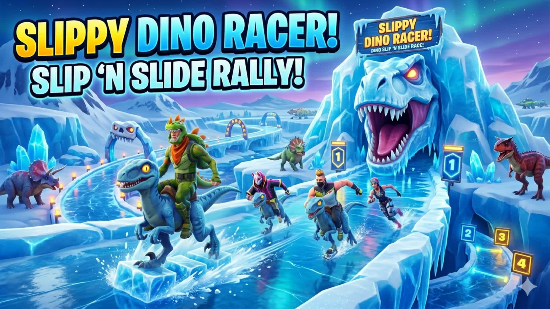 恐竜の顔とレースを楽しもう！