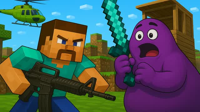 Minecraft Steve vs Grimace All Weapons