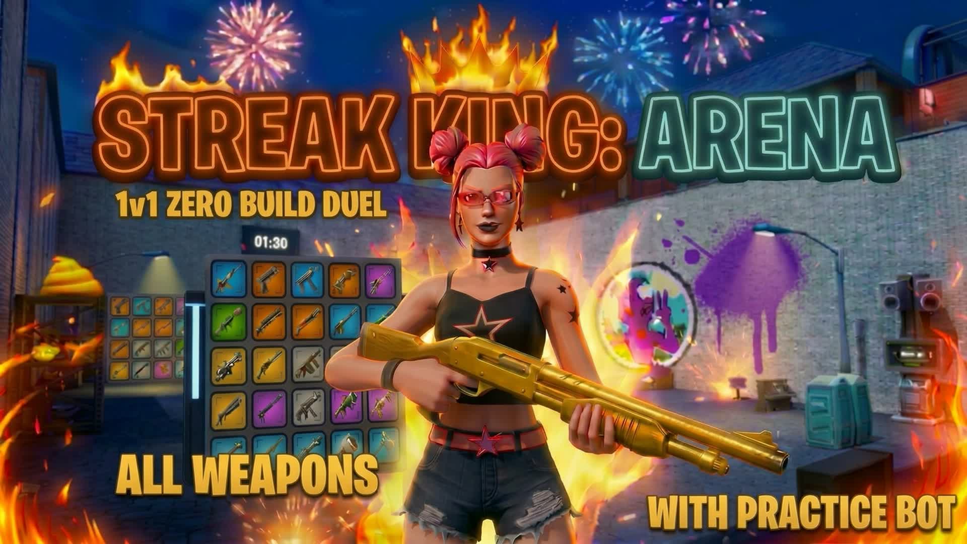 STREAK KING · 1v1 + PRACTICE BOT, Fortnite island 6681-7111-7359 by nastudio