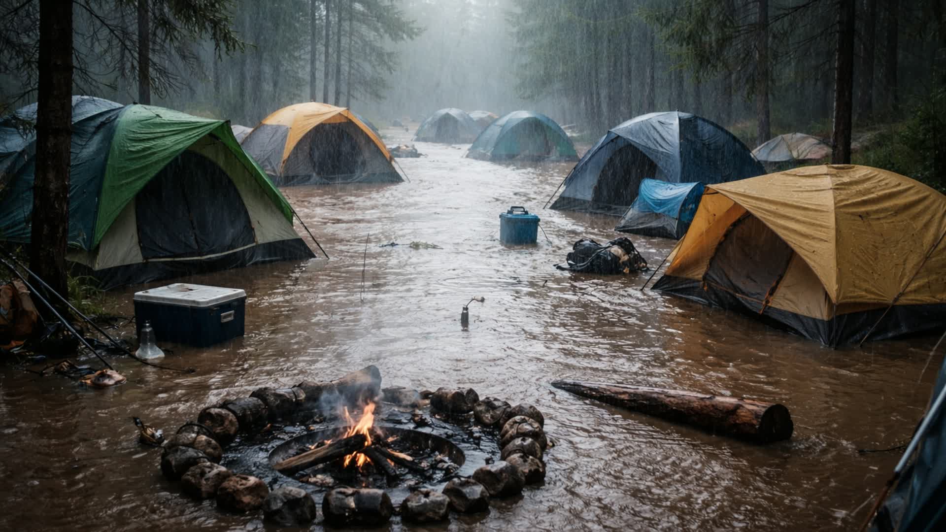 浸水したキャンプ