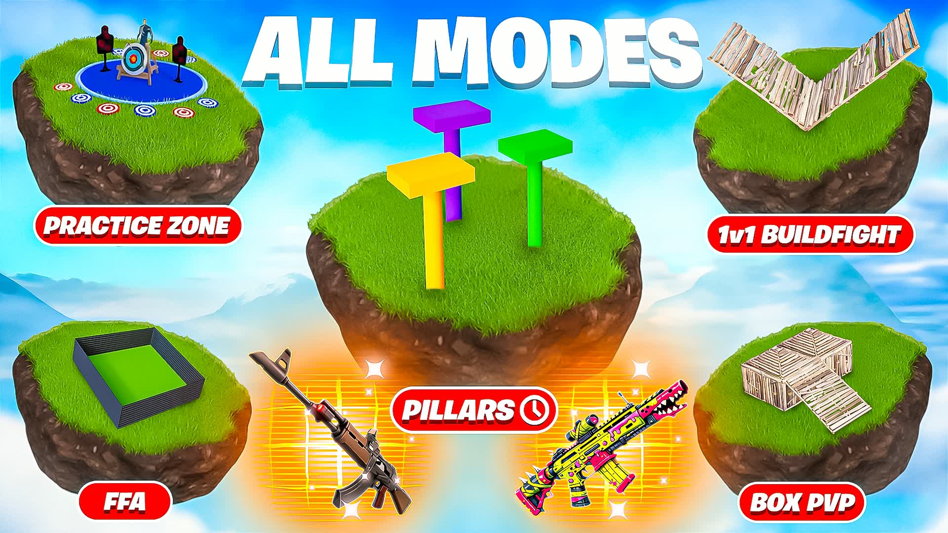 全モード: ハブ(1v1v1、フリーフォーオール、期間限定モード)