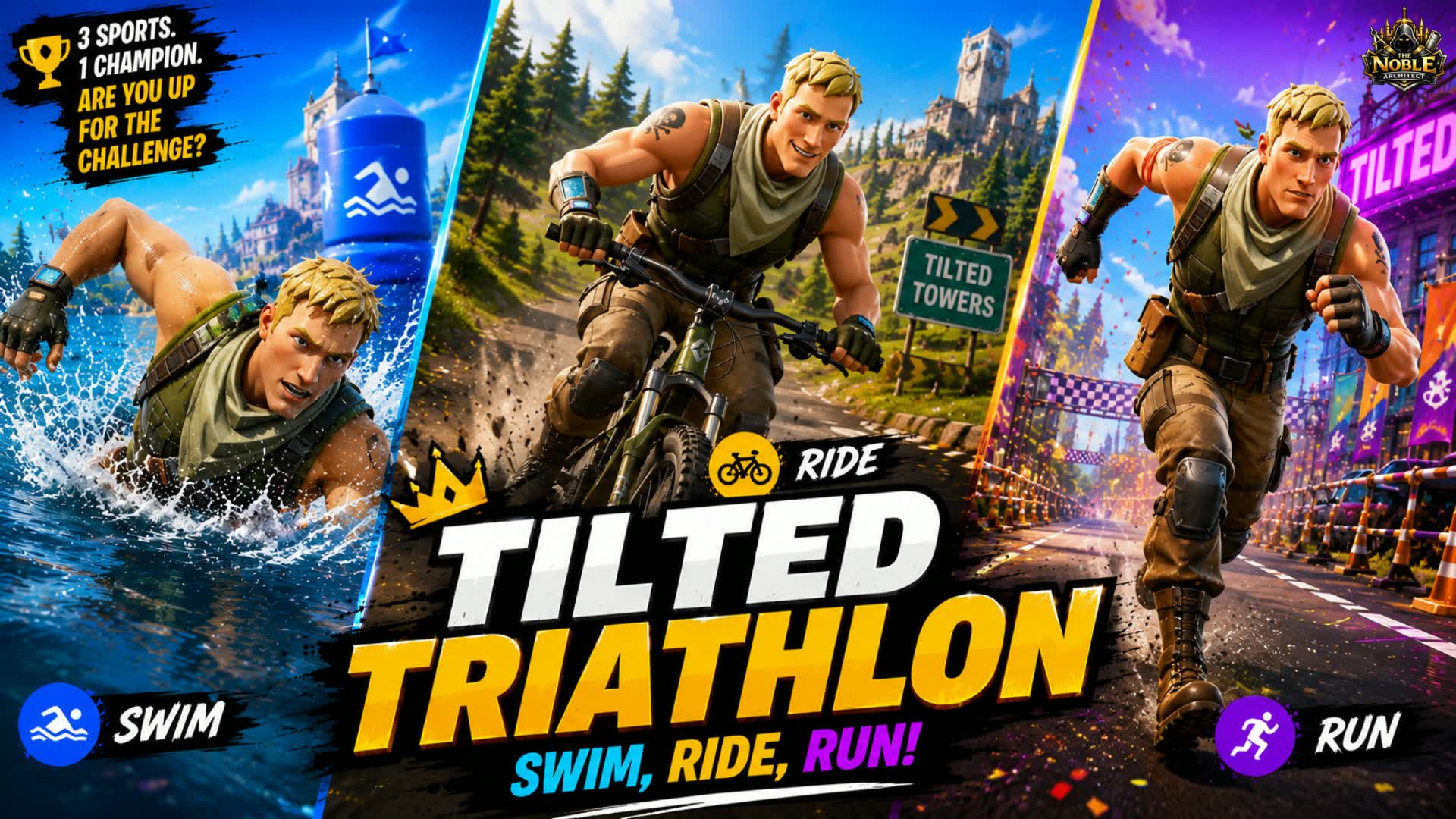 Tilted Triathlon: Swim, Ride, Run!
