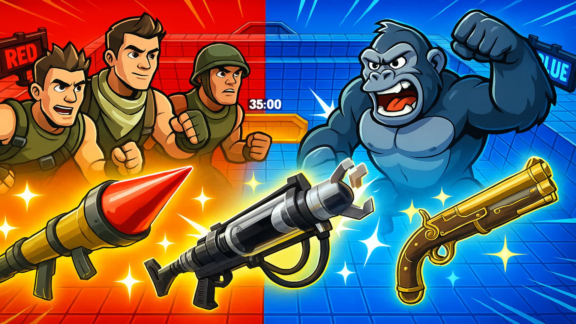 🔴🔵 RED vs BLUE 💥💯MEN vs GORILLA 🦍🔥