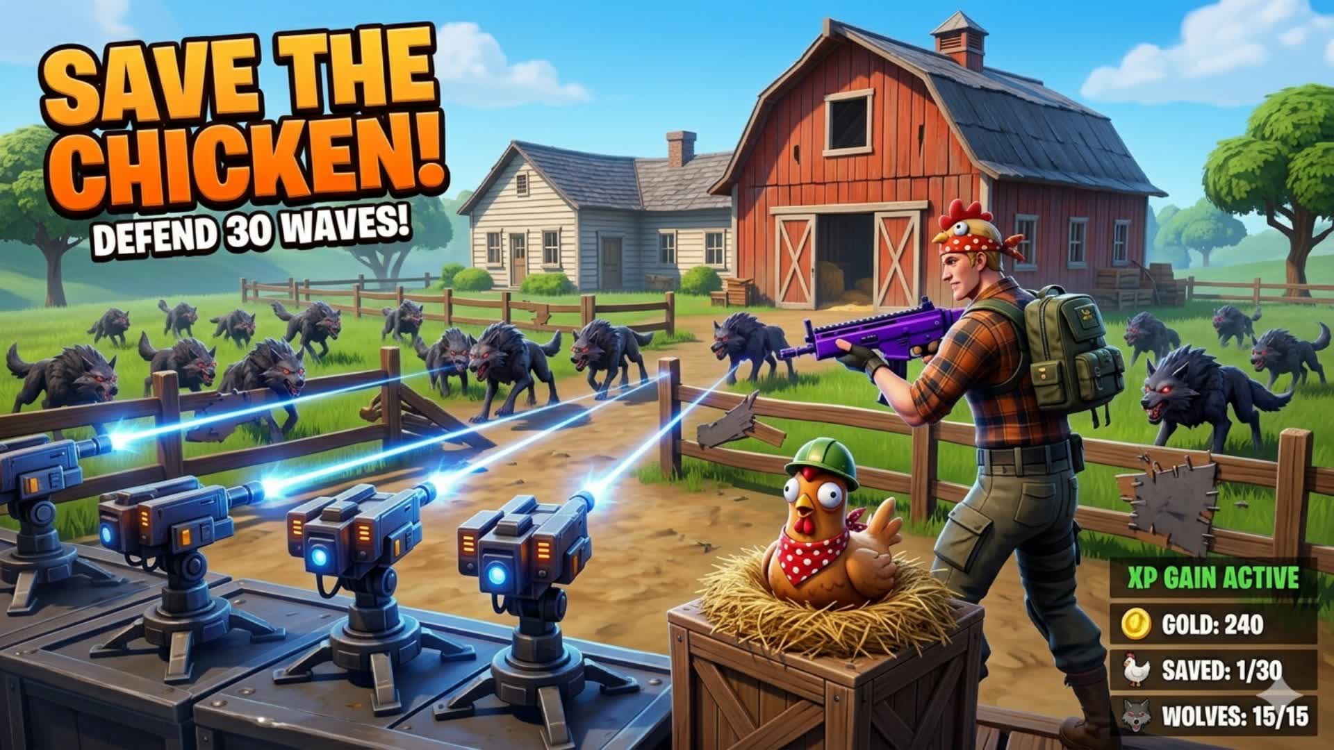 チキンを救え!🐔 30のウェーブを守れ