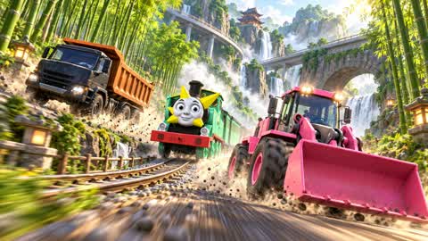 Animated cars on a big island