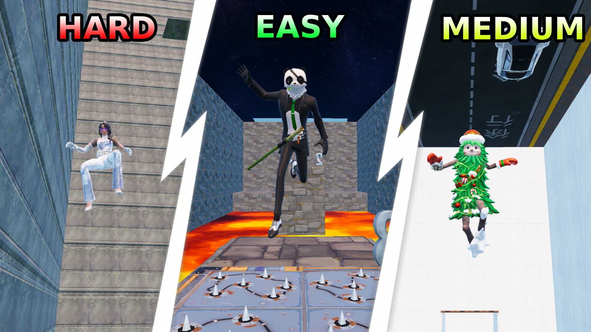 Parkour in three levels Easy→Medium→Hard