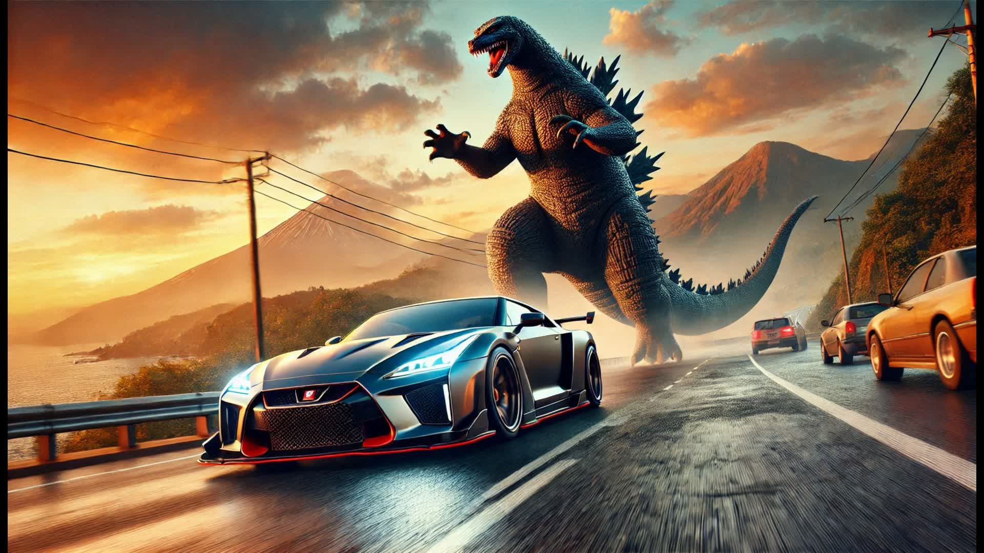 GODZILLA CHASING CARS 3229-4131-8961 by philip2w - フォート