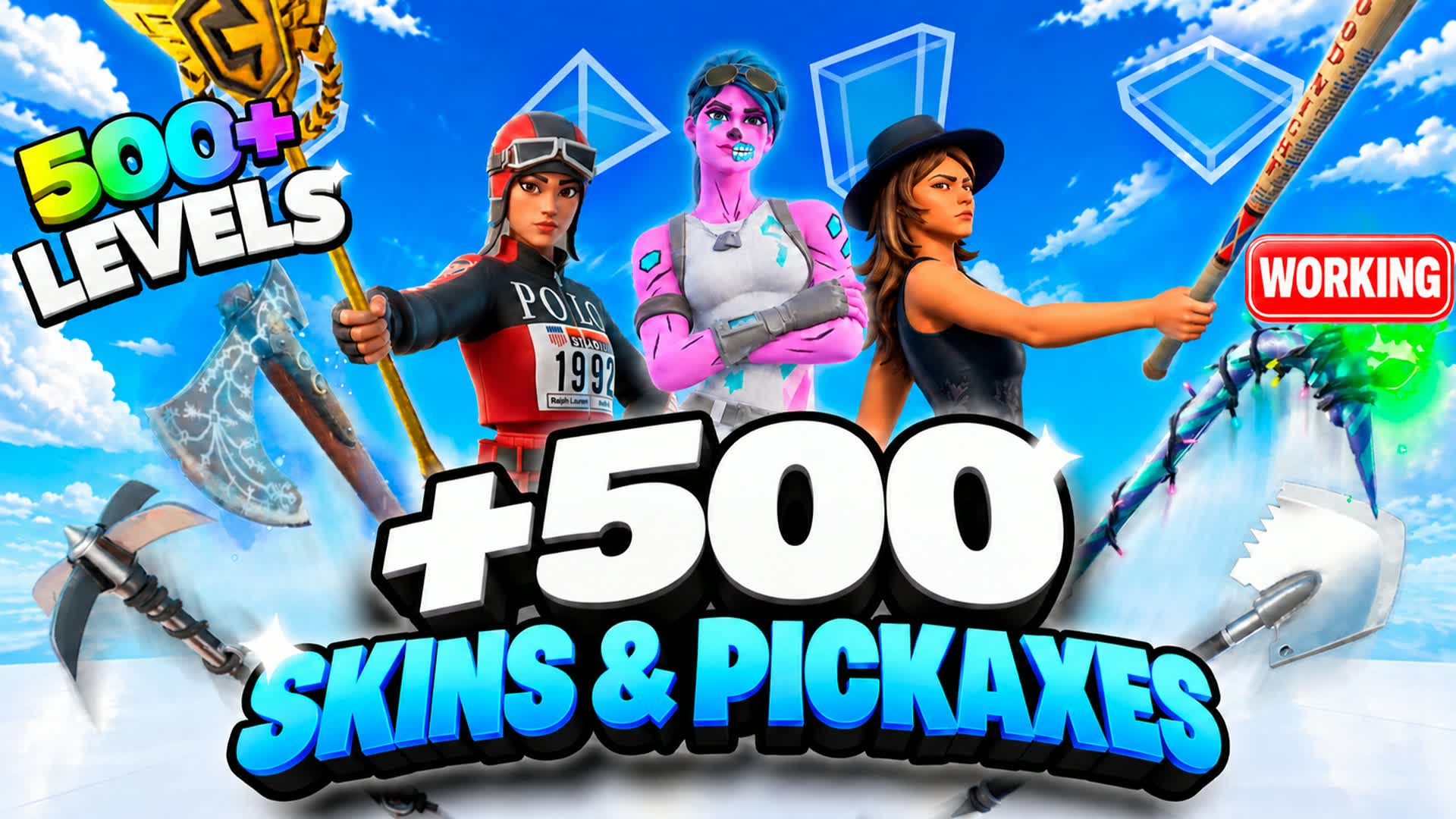 500 SKINS & PICKAXES FREE BUILD 500+