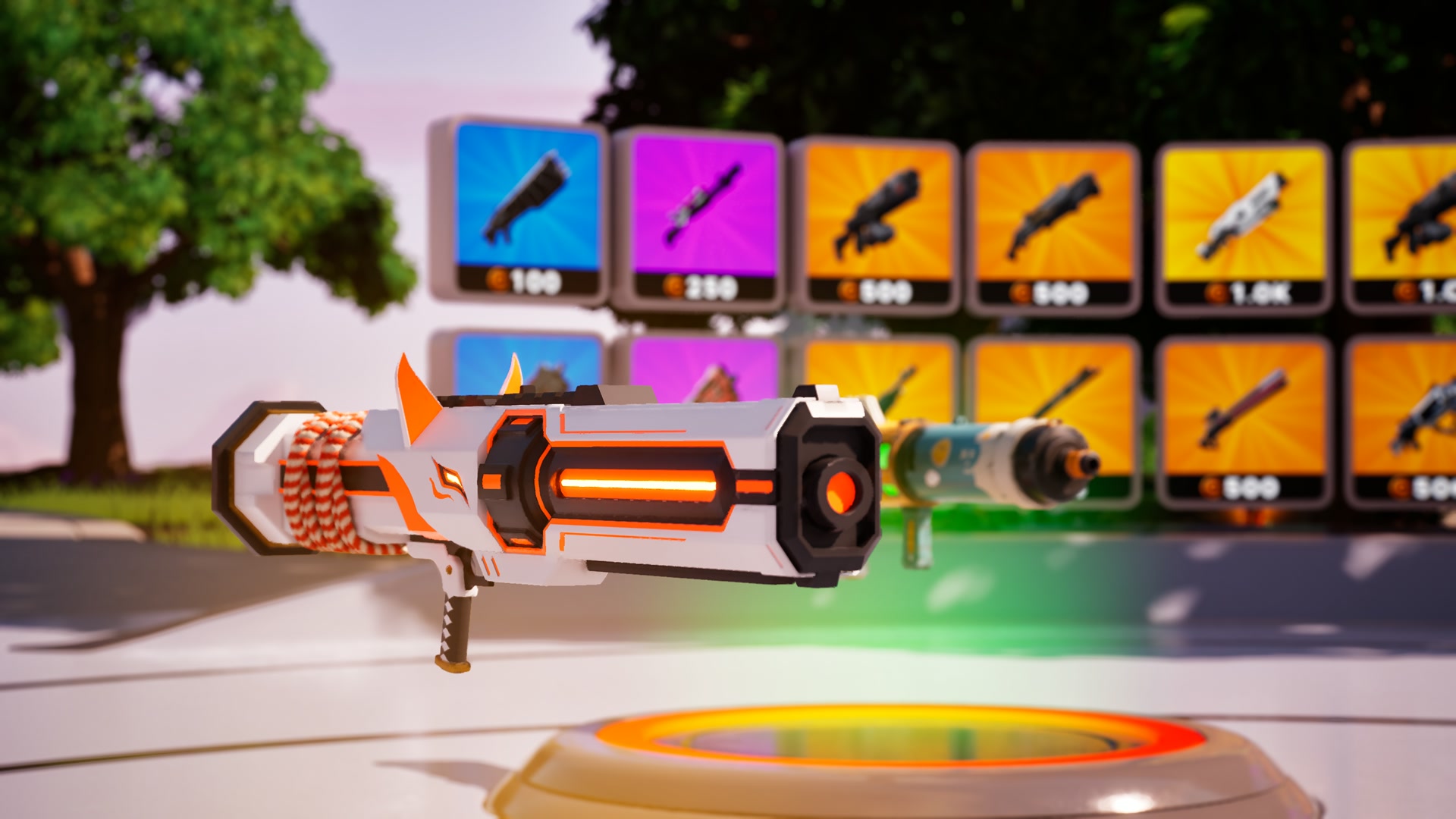 Arma temática da Crunchyroll Anime Island em evento de Dr. STONE no Fortnite
