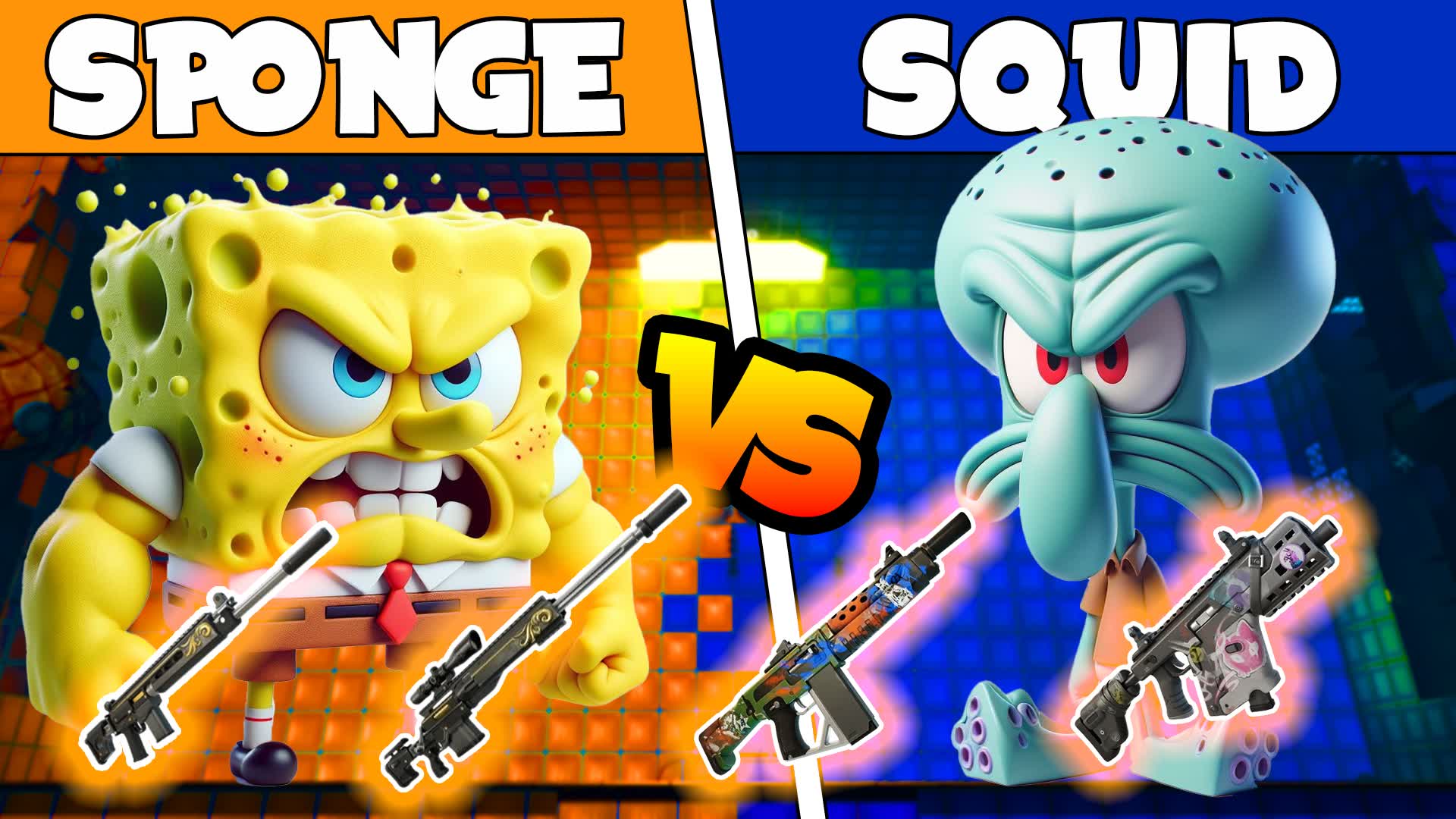🧽 SPONGE VS SQUID 🦑 🟡🔵YELLOW VS BLUE 757631145735 by gloomy Fortnite Creative Map Code