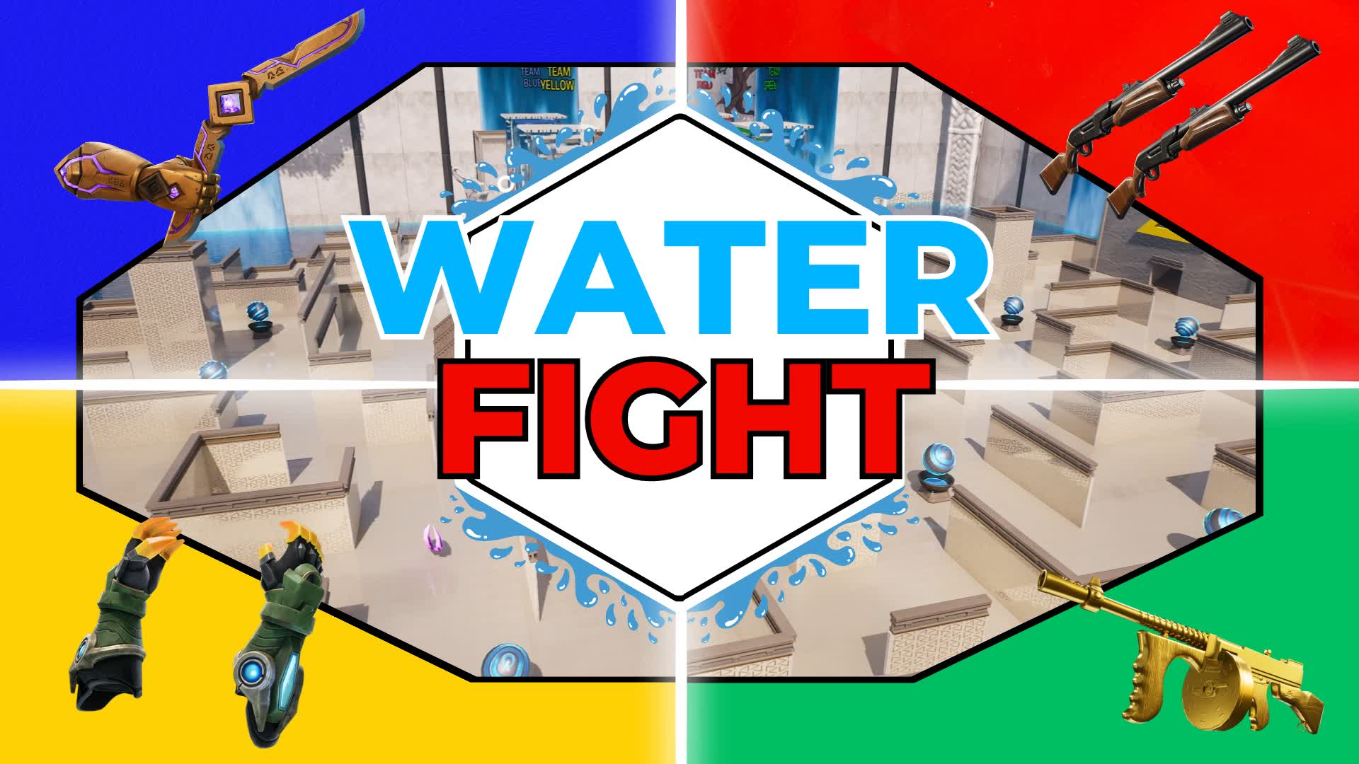 WATER FIGHT (Domination) 014127805380 by goldengames Fortnite Creative Map Code Fortnite.GG