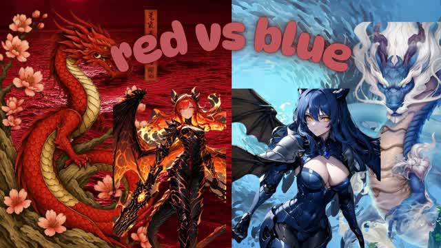 red dragon vs blue dragon with waifus