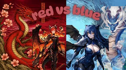 red dragon vs blue dragon with waifus