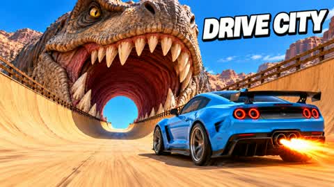 DINOSAUR CAR DRIVE CITY RAMP JUMP HORROR