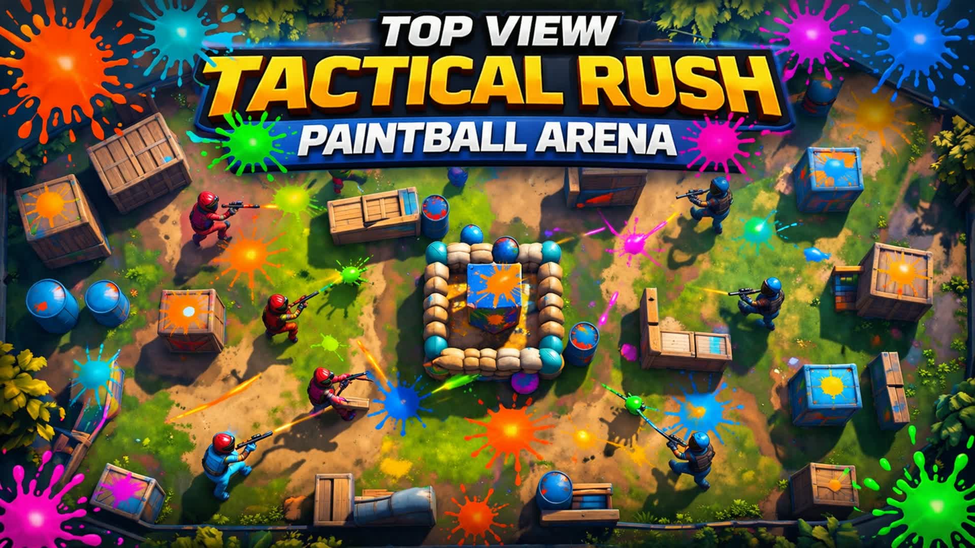 トップビューのタクティカルラッシュ: ペイントボールアリーナ